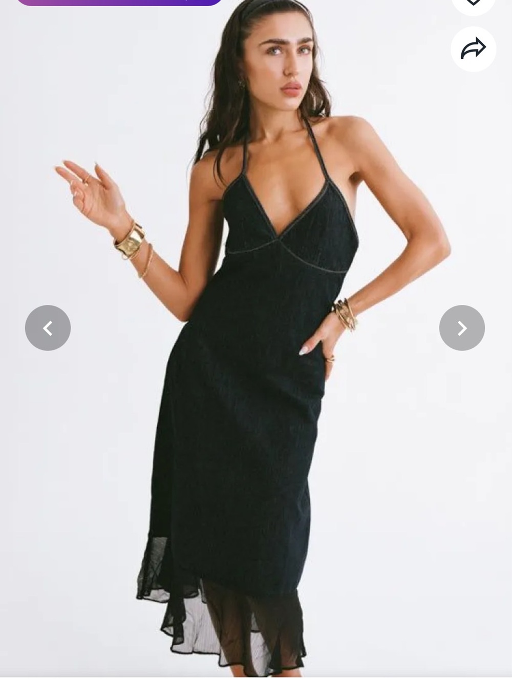 Lioness Black Halter Indigo Denim Midi Dress with Sheer Hem halter neck size S - Picture 12 of 13